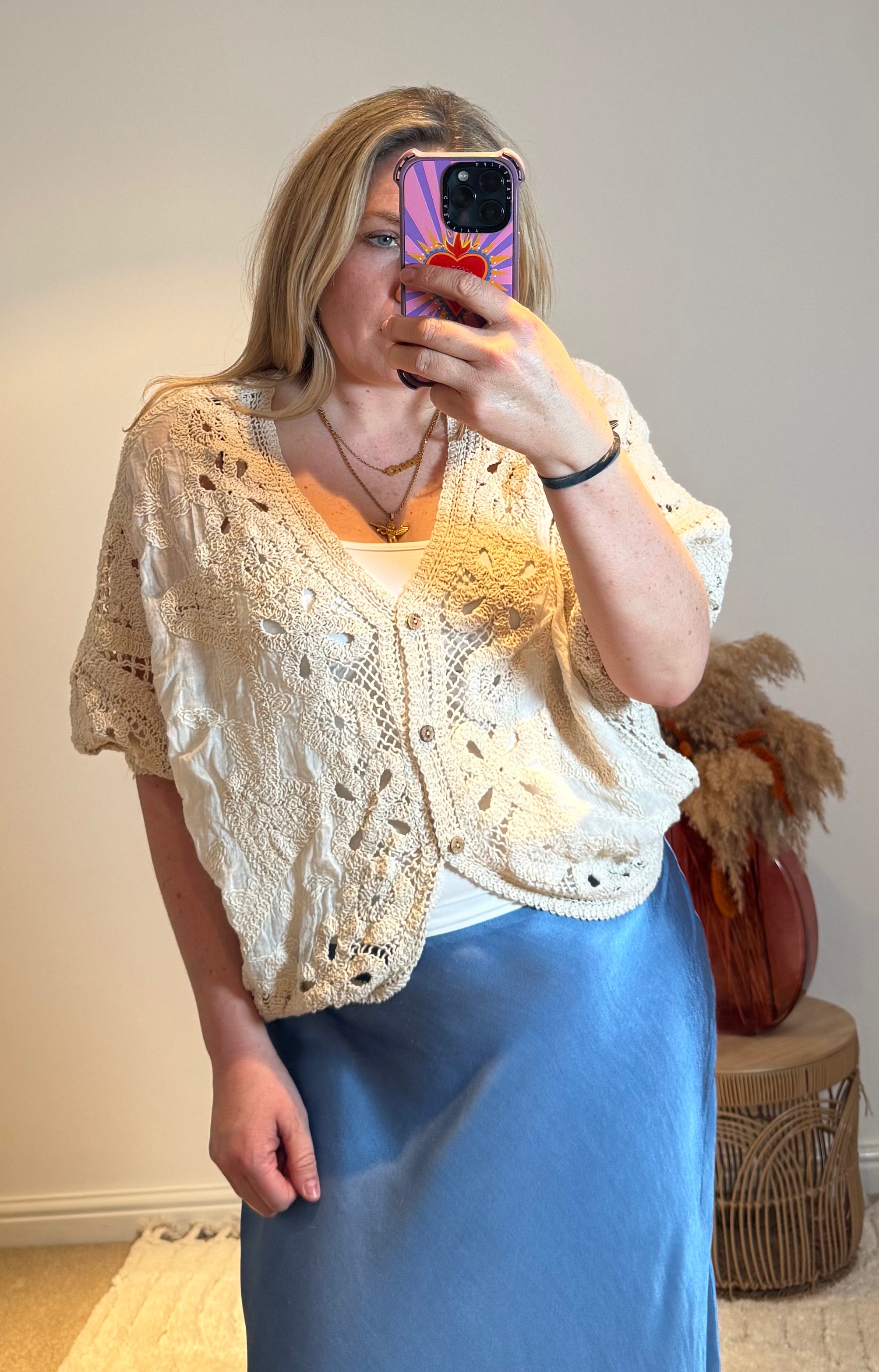 Crochet Batwing Sleeve Cardigan | Cream