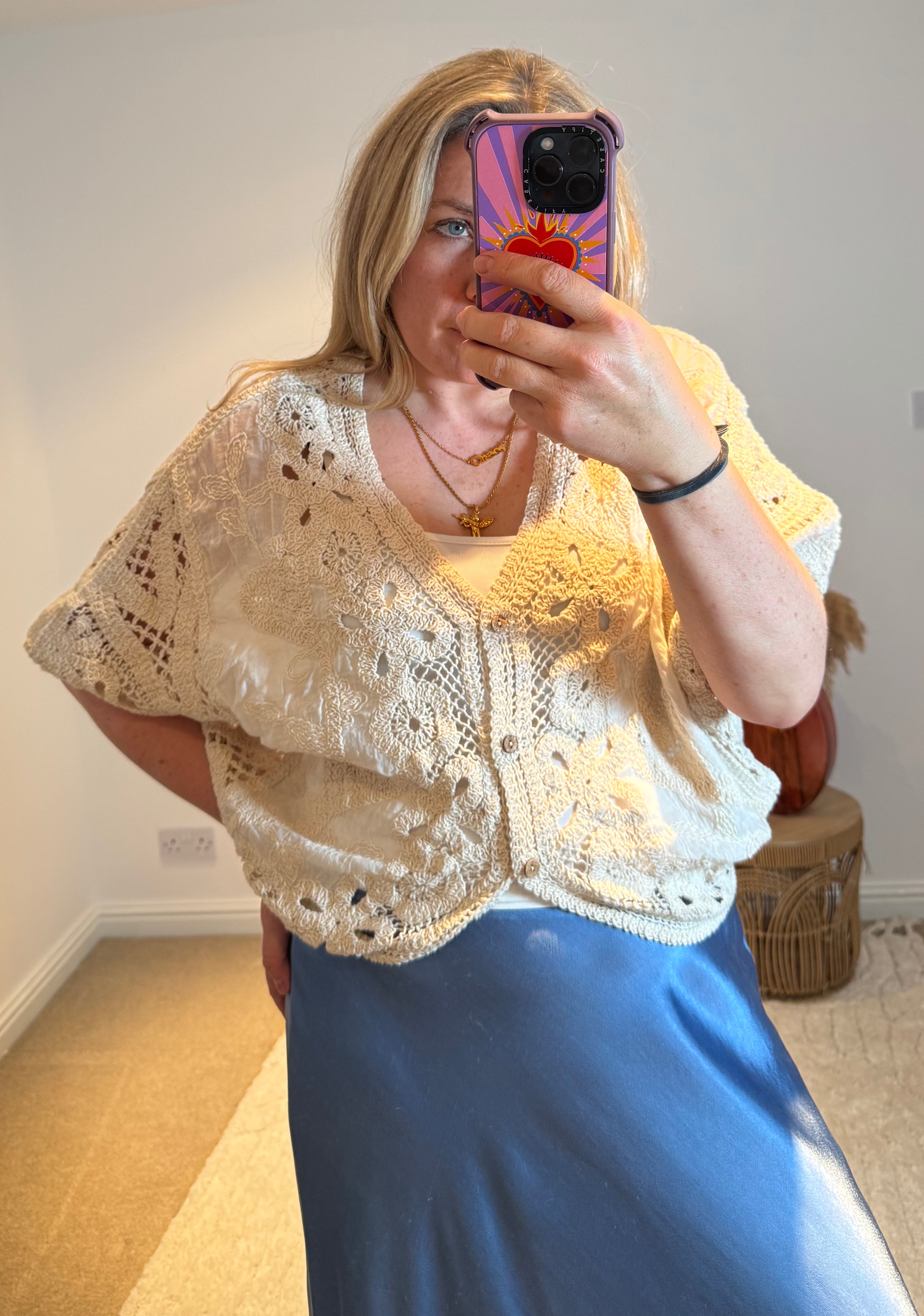 Crochet Batwing Sleeve Cardigan | Cream