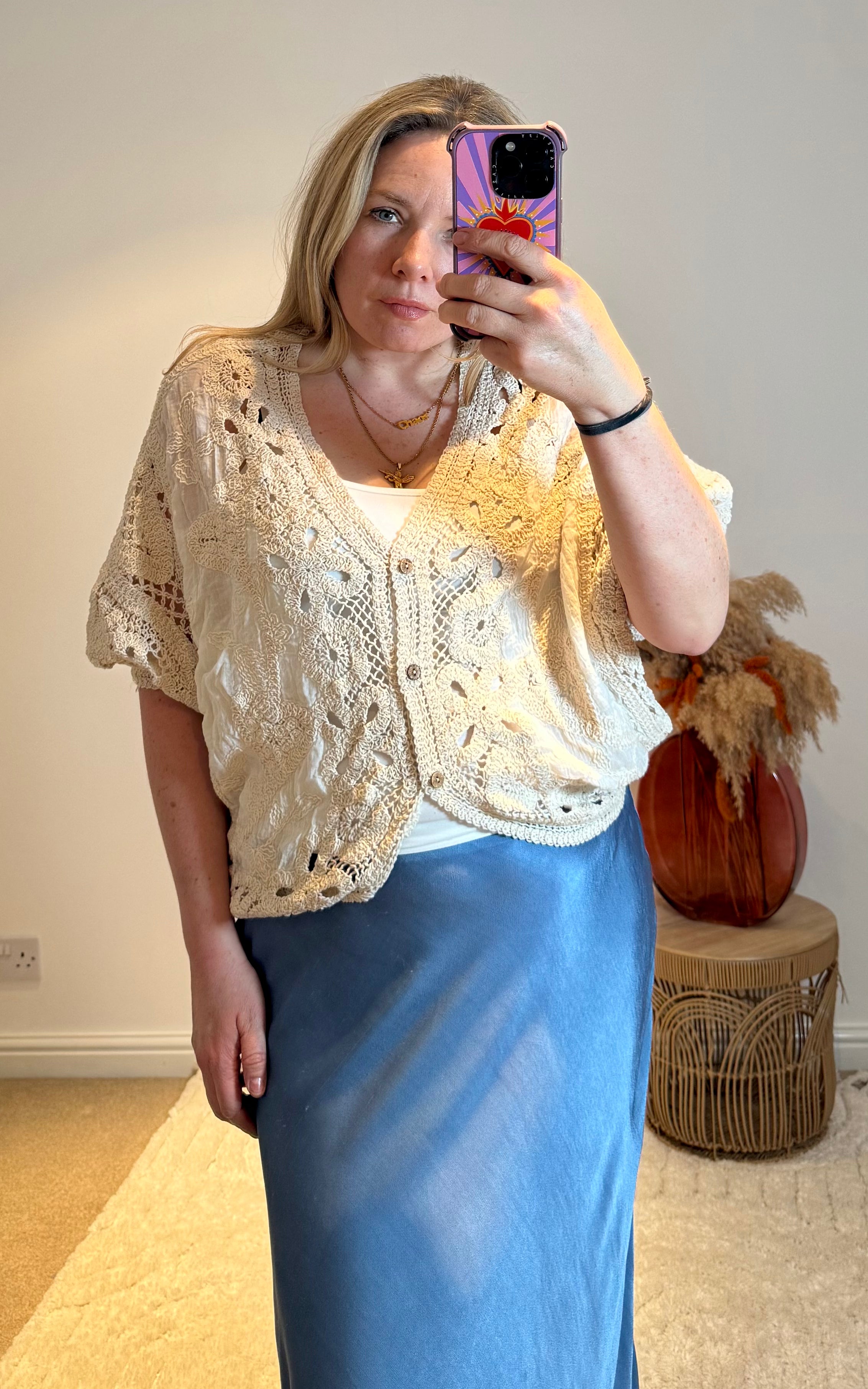 Crochet Batwing Sleeve Cardigan | Cream