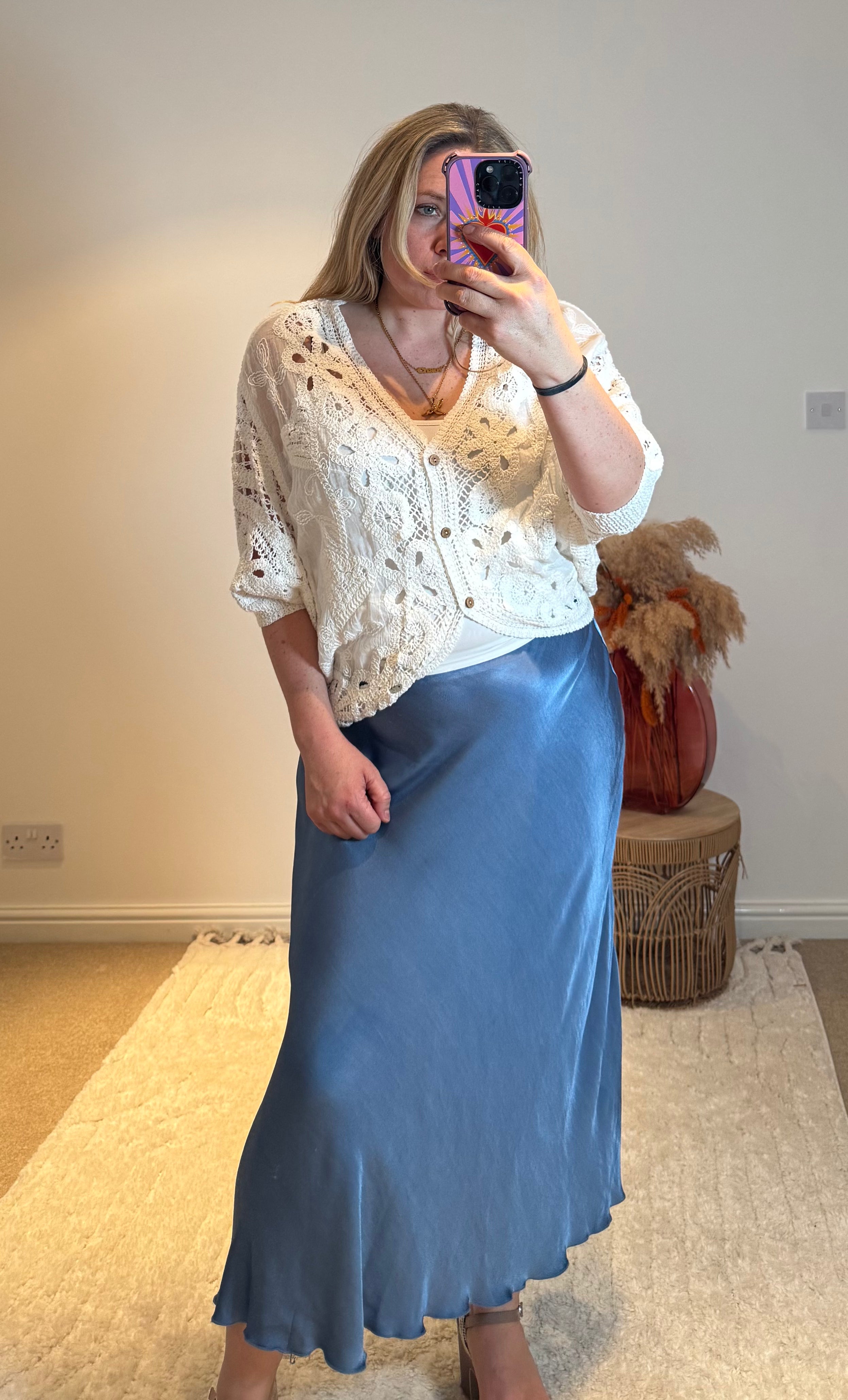 Crochet Batwing Sleeve Cardigan | White