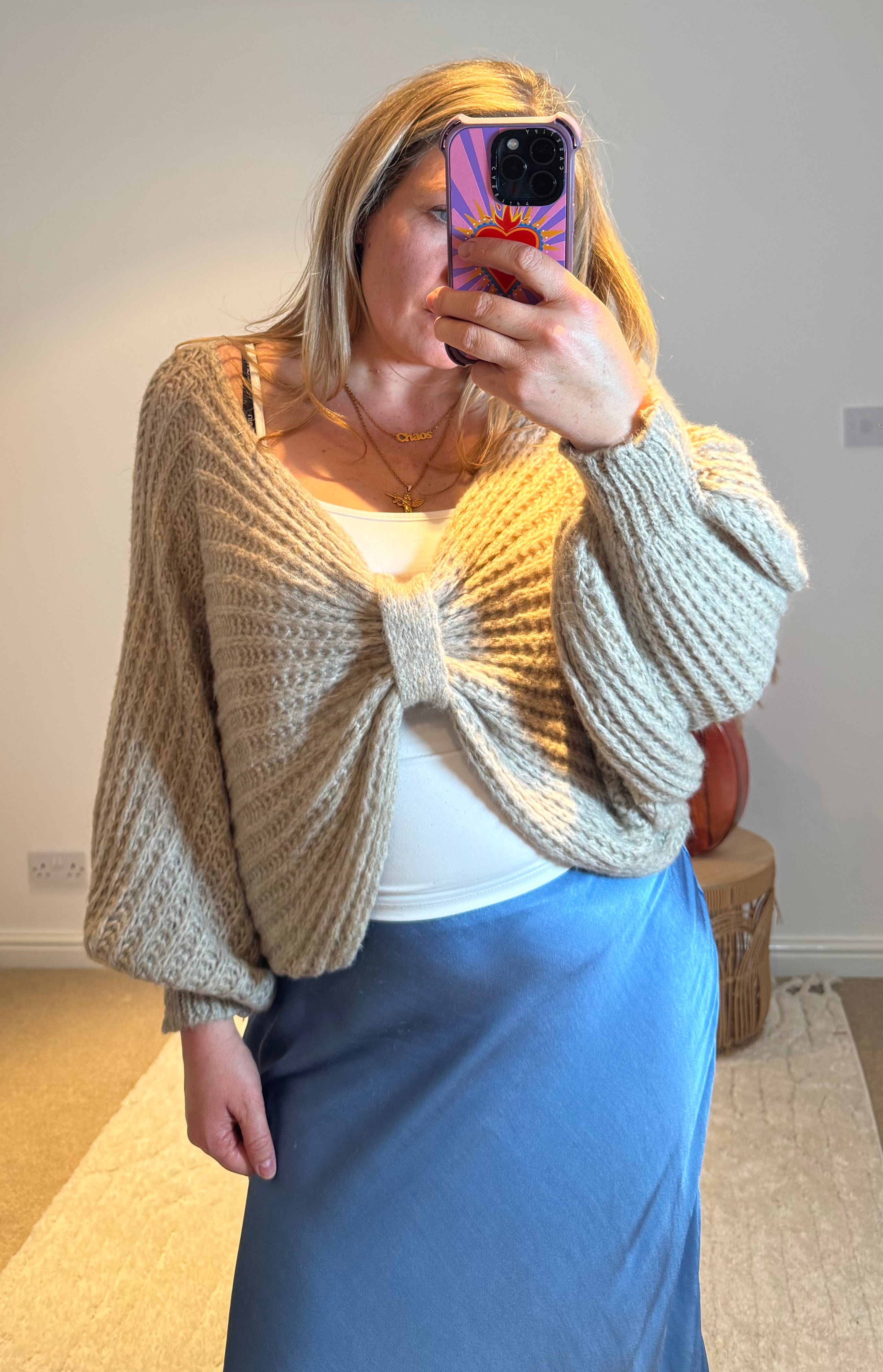 Knot Front Cropped Jumper | Taupe