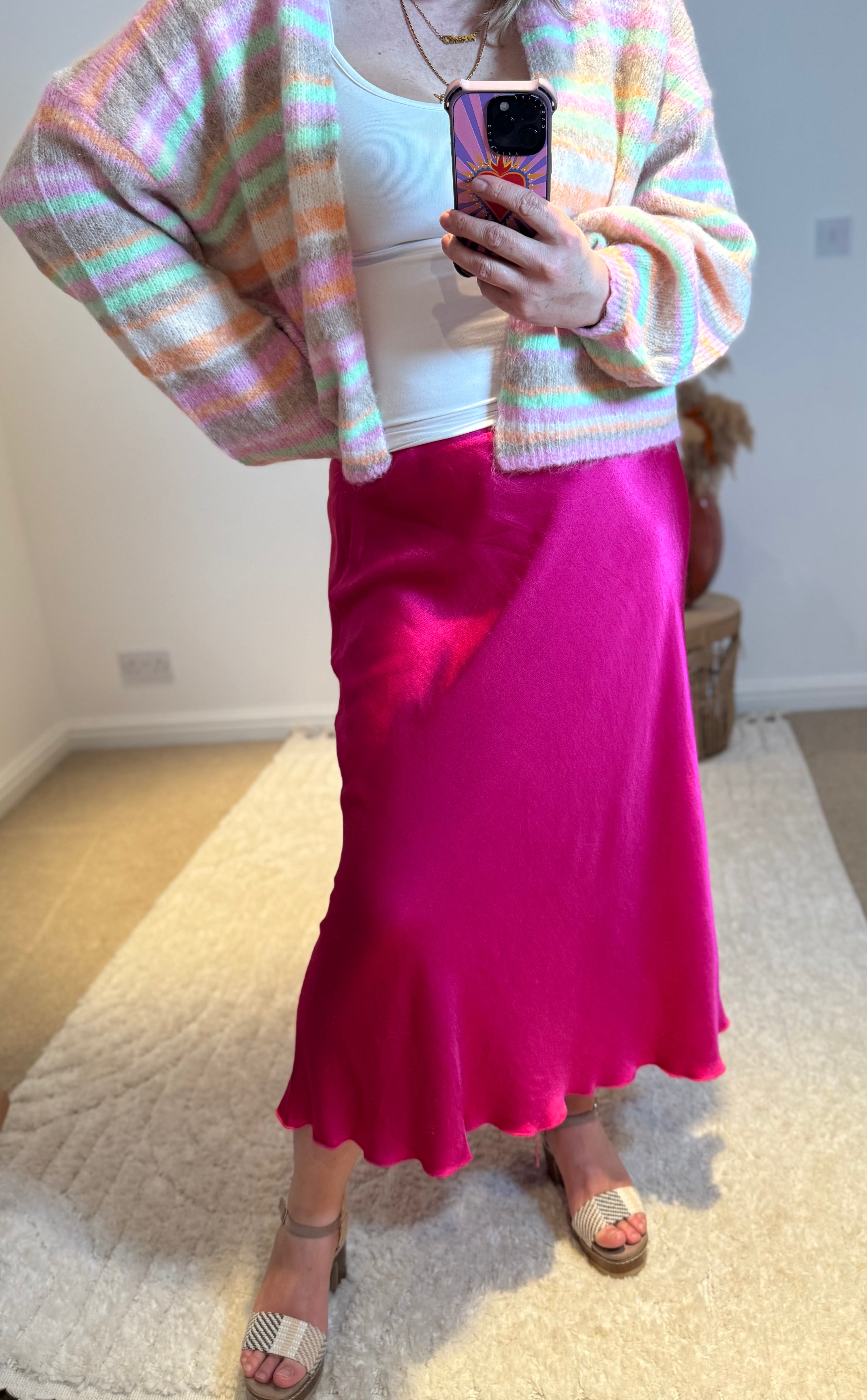 Aurora Satin Skirt | Fuchsia Pink