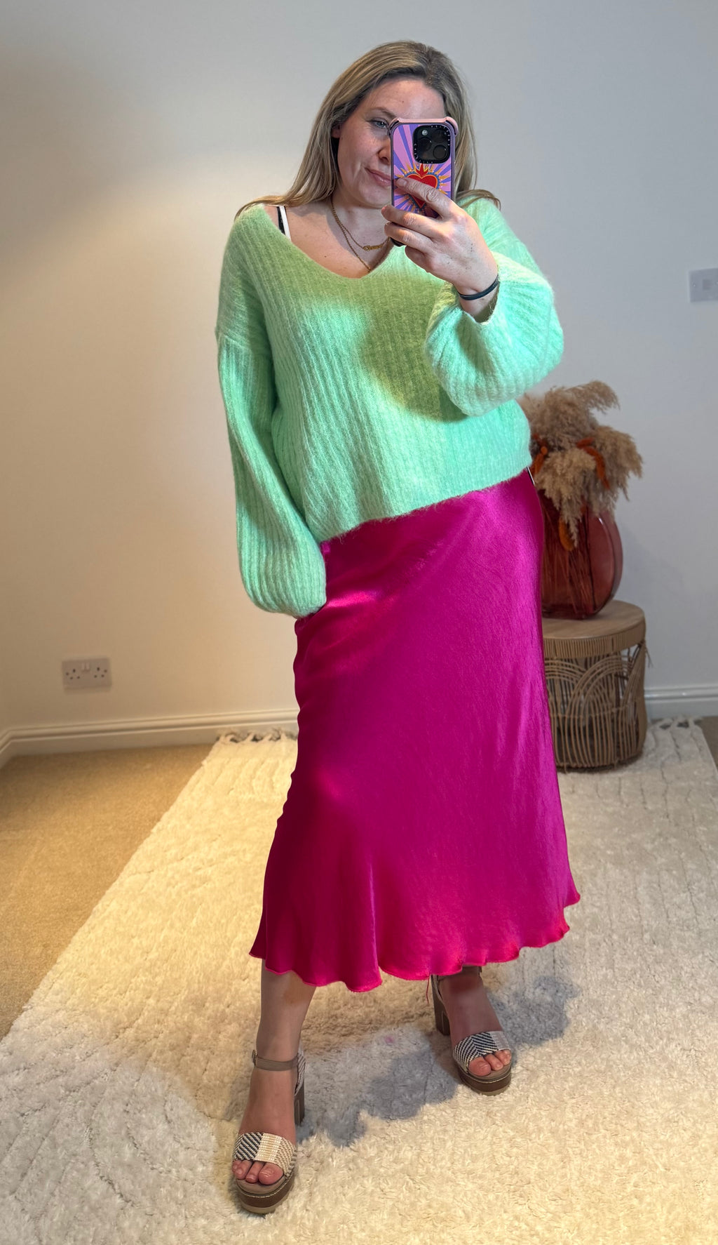 Aurora Satin Skirt | Fuchsia Pink