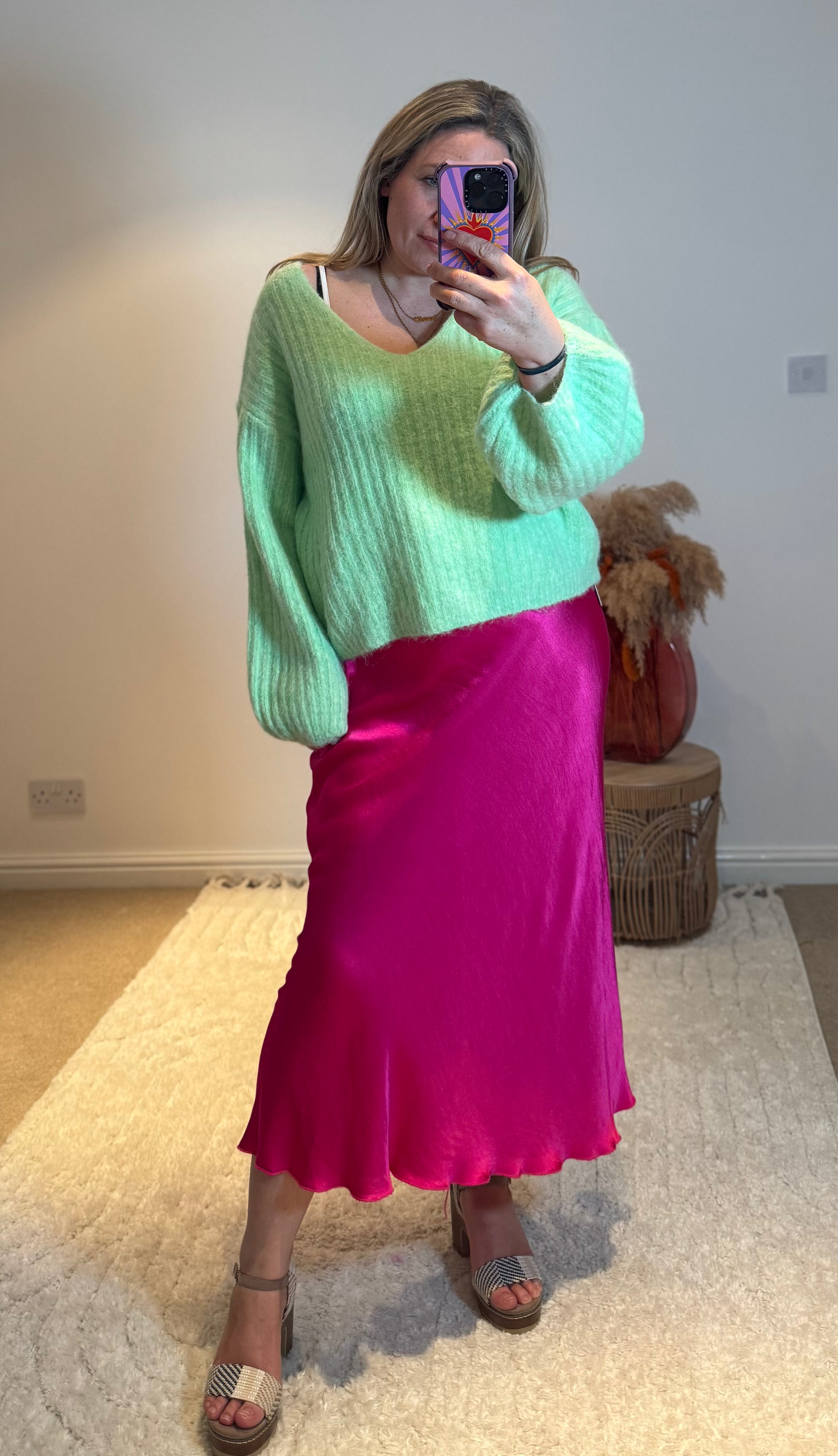 Aurora Satin Skirt | Fuchsia Pink