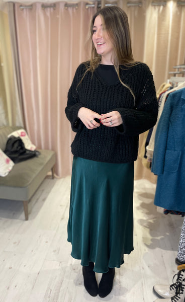 Aurora Satin Skirt | Emerald