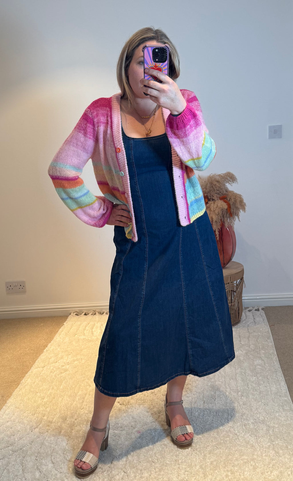 Square Neck Stretch Denim Midi Dress | Dark Wash