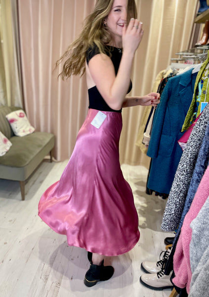 Aurora Satin Skirt | Rose Pink