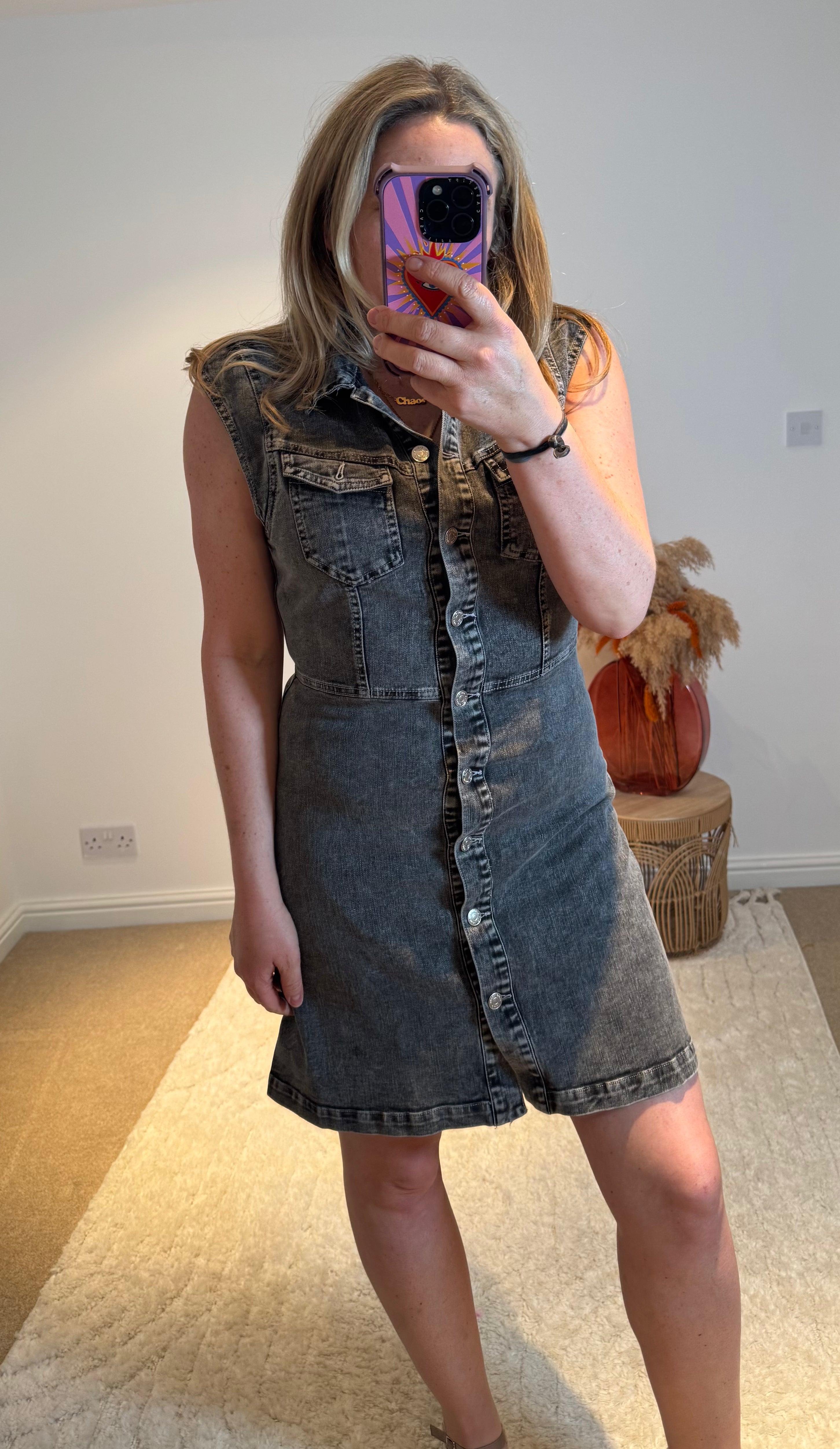 Denim Short Shirt Dress | Grey Wash