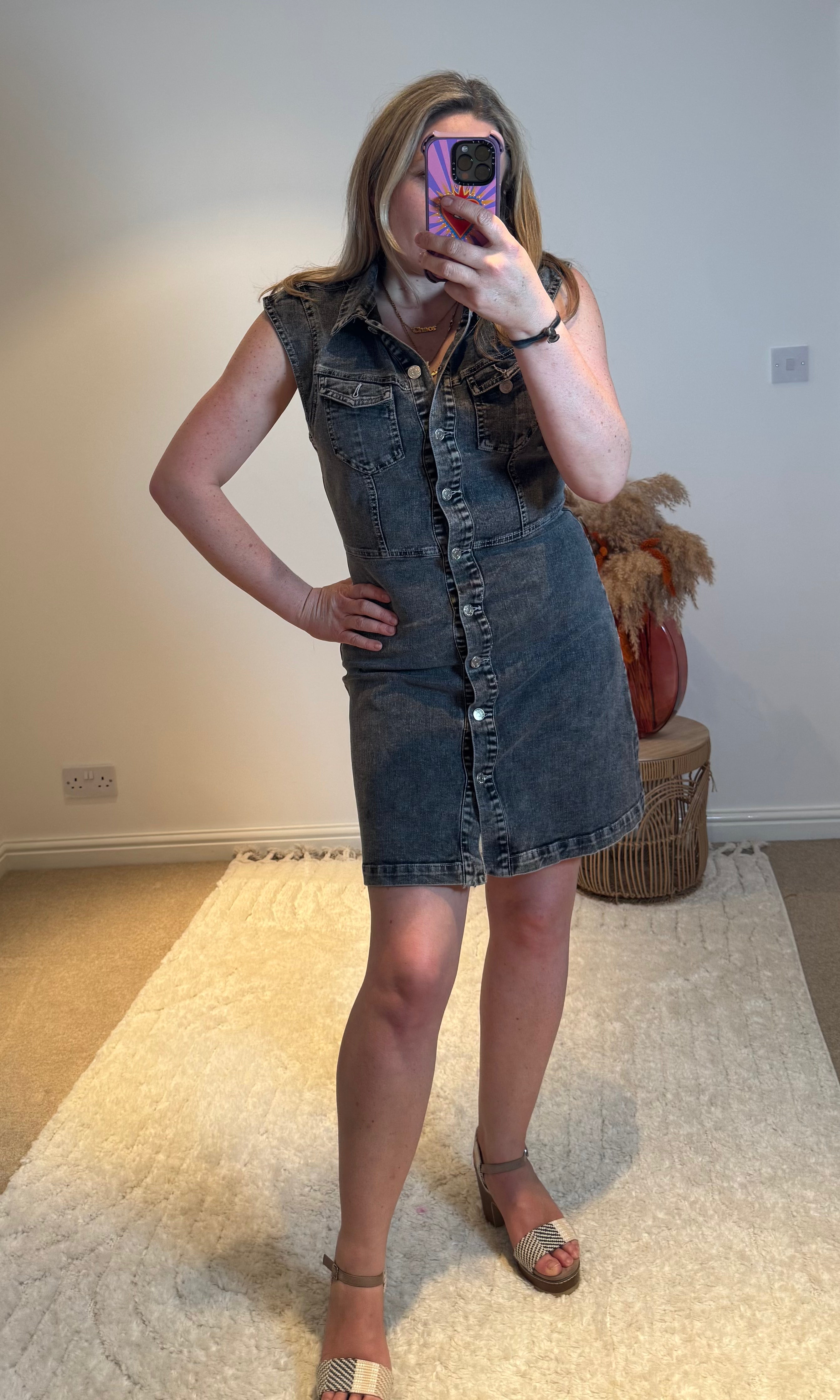 Denim Short Shirt Dress | Grey Wash