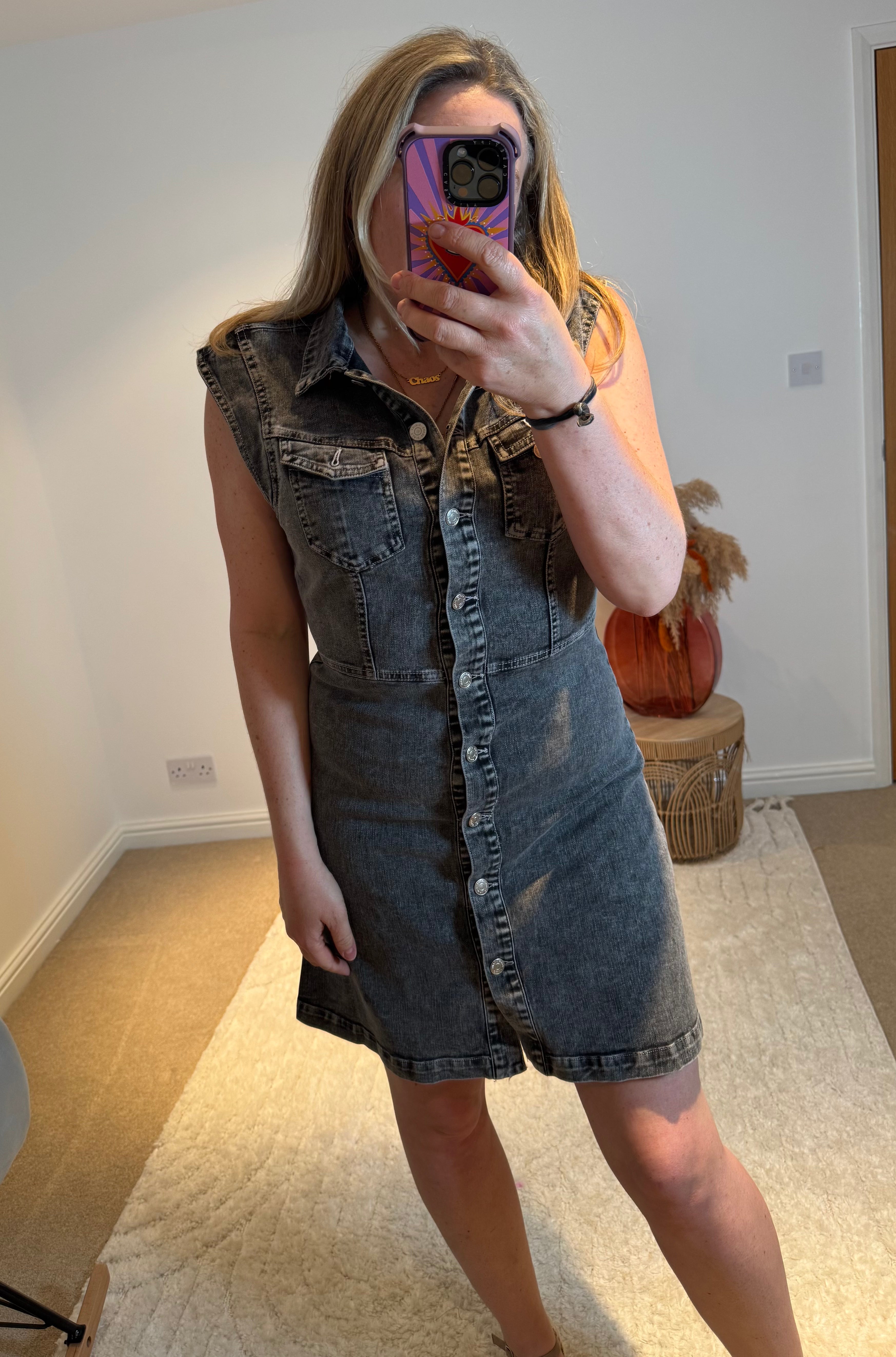 Denim Short Shirt Dress | Grey Wash