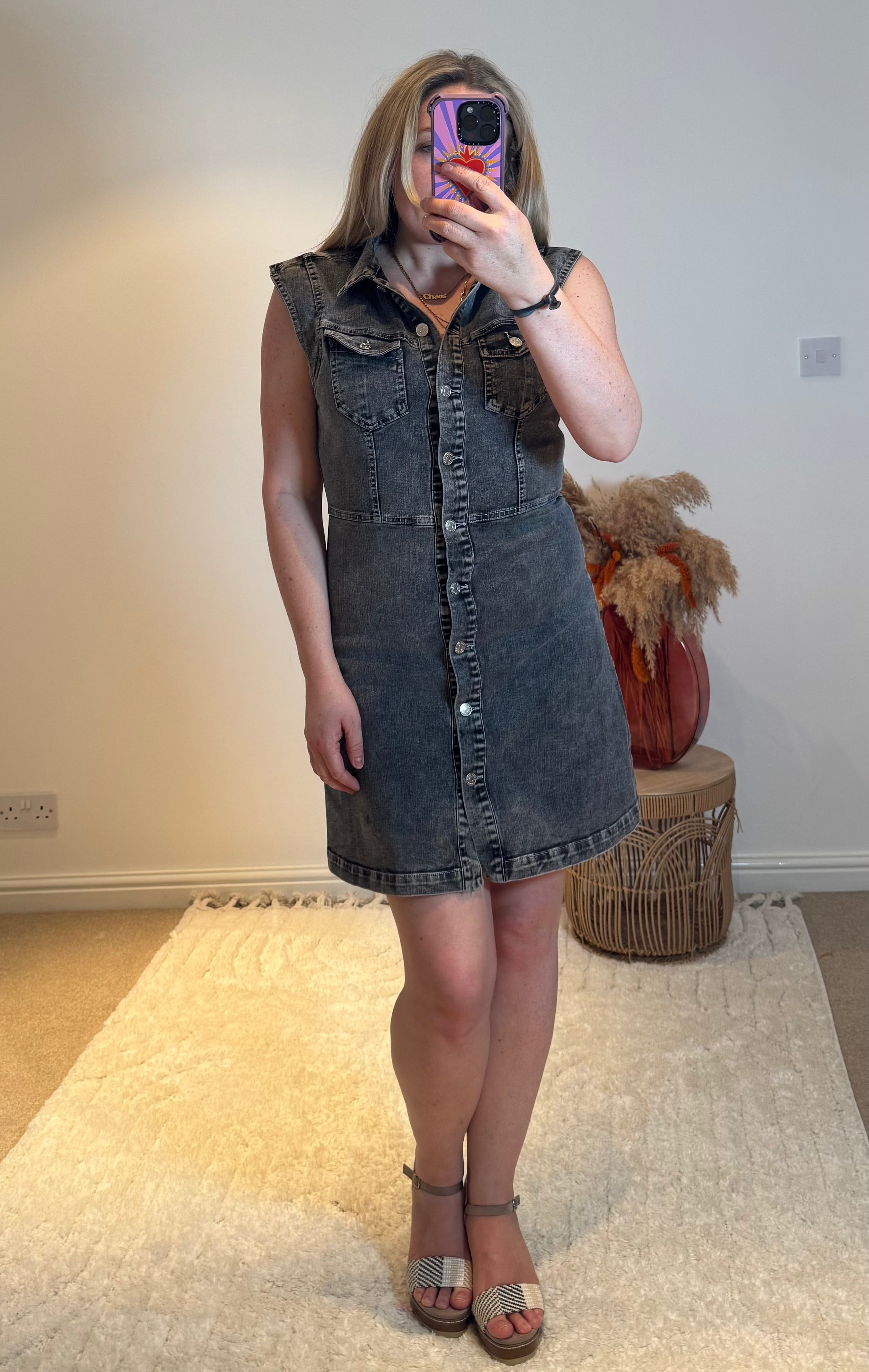 Denim Short Shirt Dress | Grey Wash