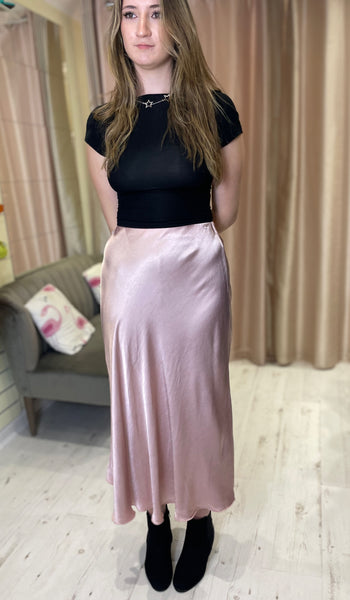 Aurora Satin Skirt | Dusky Pink