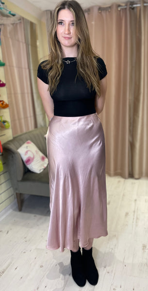 Aurora Satin Skirt | Dusky Pink