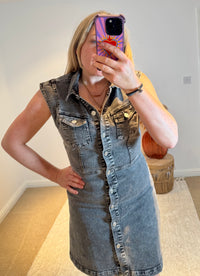 Denim Short Shirt Dress | Grey Wash