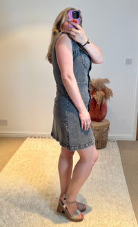 Denim Short Shirt Dress | Grey Wash