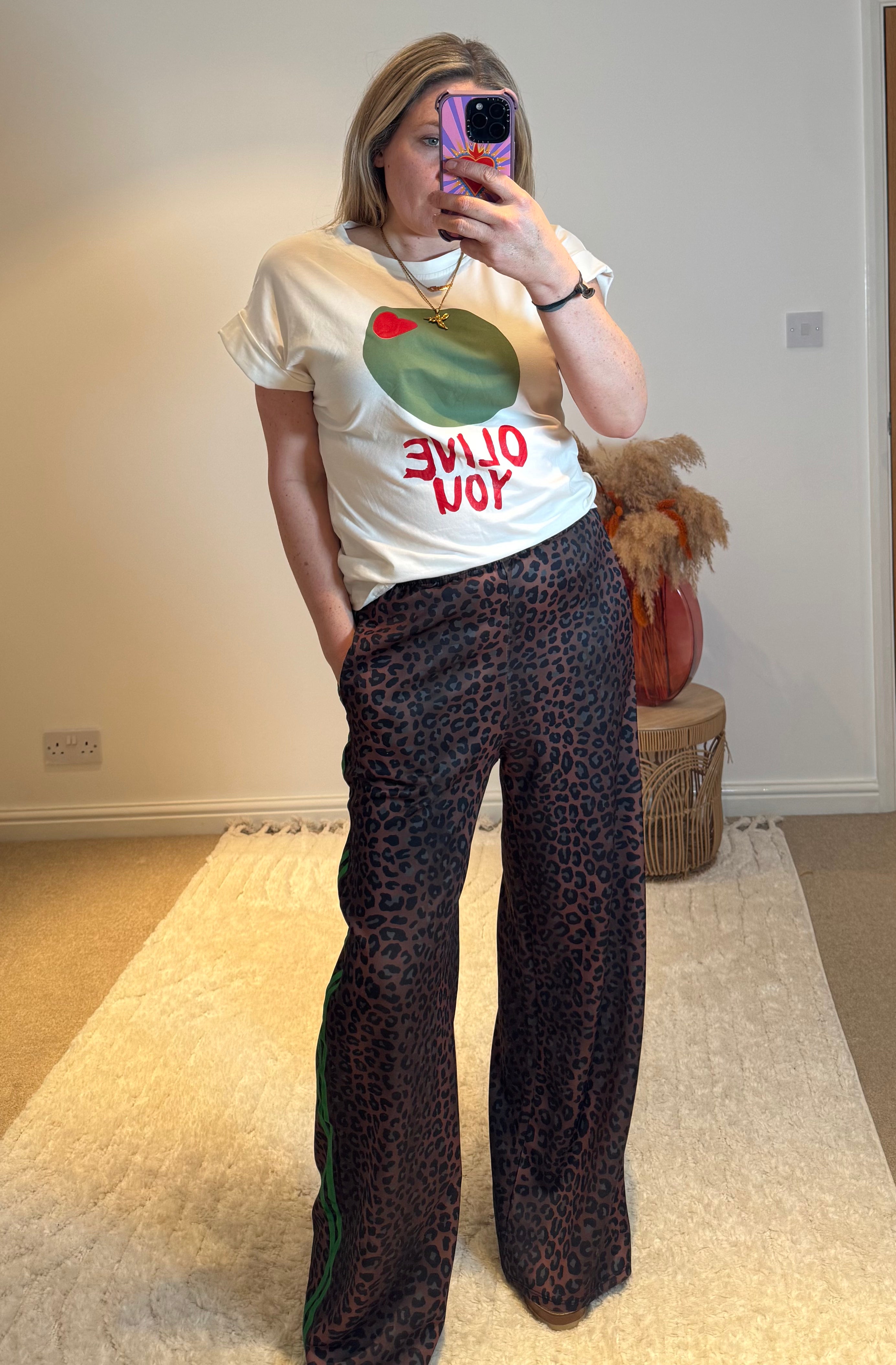 Leopard Track Pants | Green Stripe