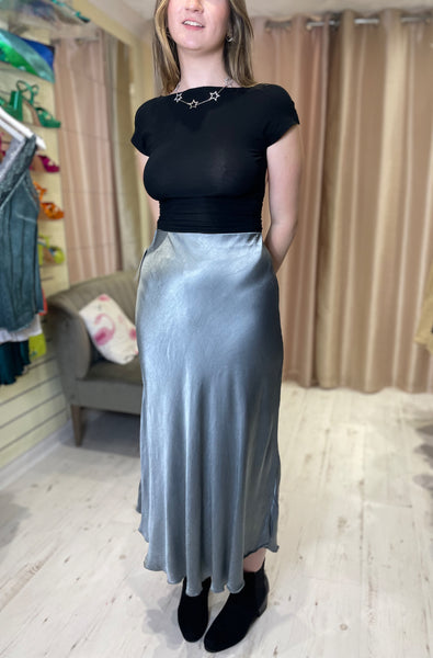 Aurora Satin Skirt | Silver Grey