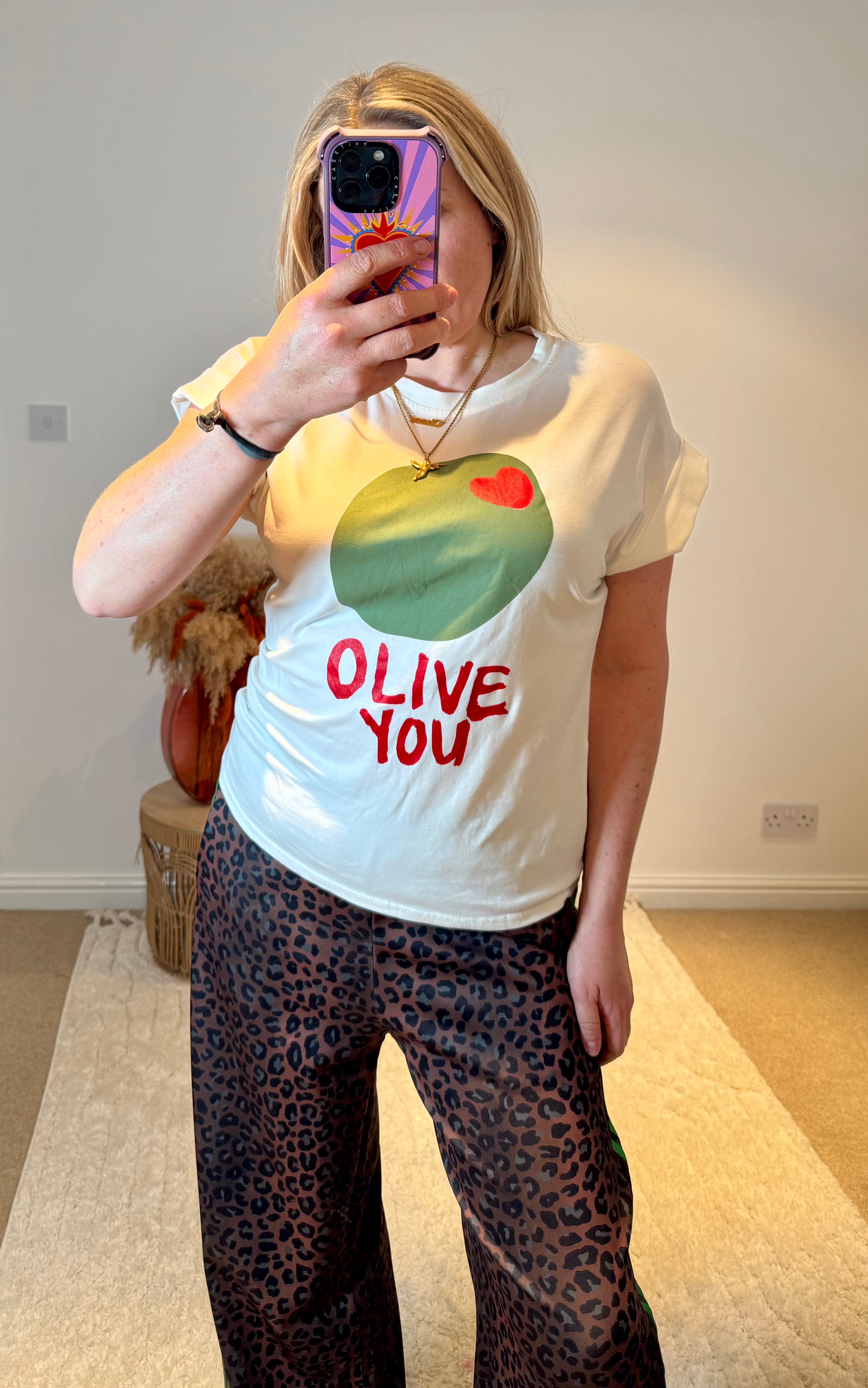 Olive You Graphic Print Tee | White