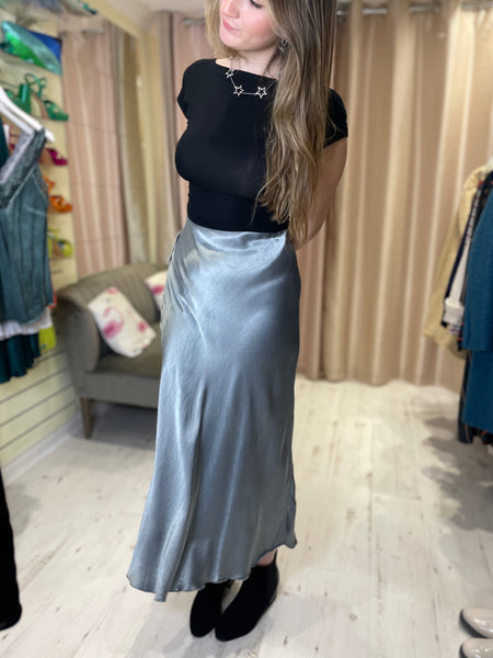 Aurora Satin Skirt | Silver Grey