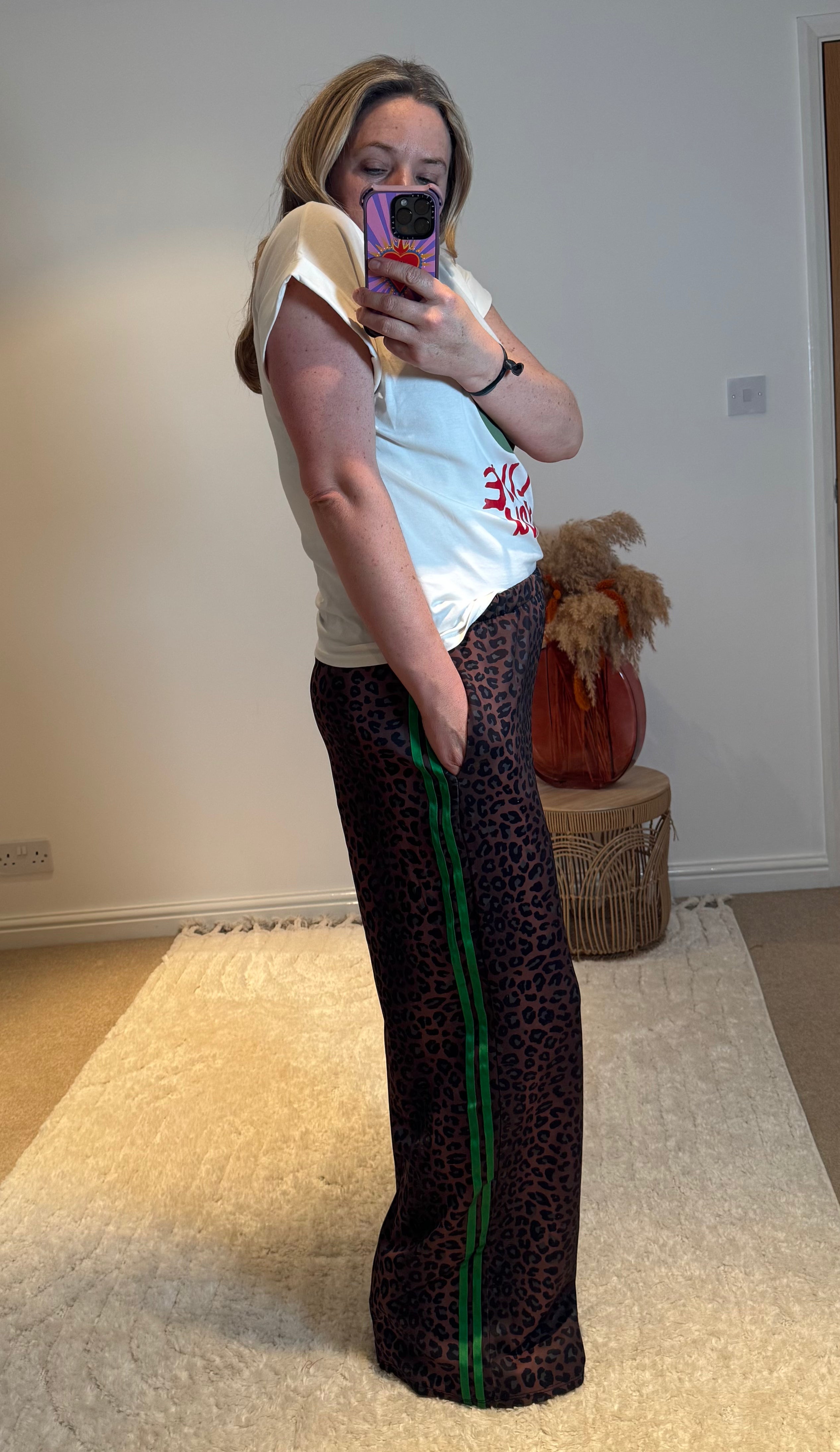 Leopard Track Pants | Green Stripe