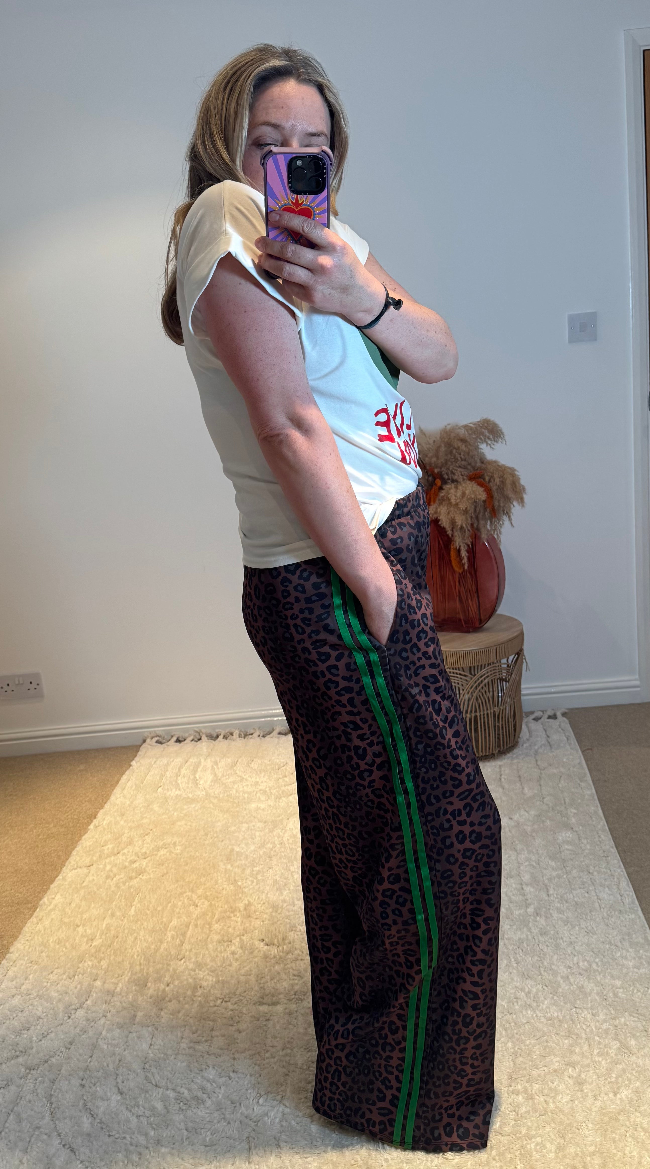 Leopard Track Pants | Green Stripe