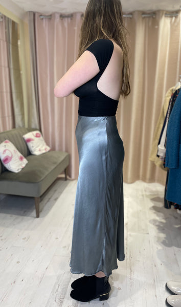 Aurora Satin Skirt | Silver Grey