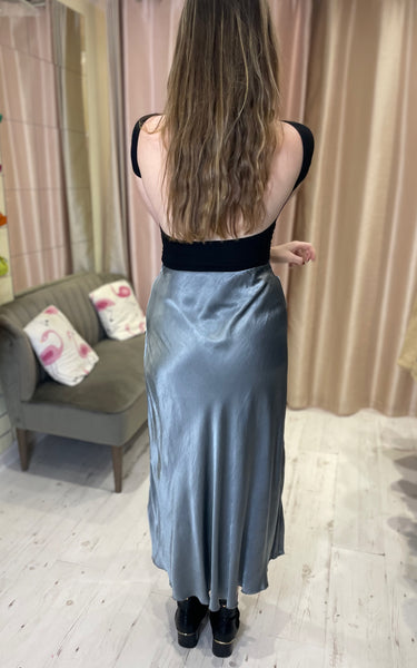 Aurora Satin Skirt | Silver Grey