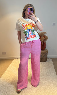 Linen Wide Leg Trousers | Pink