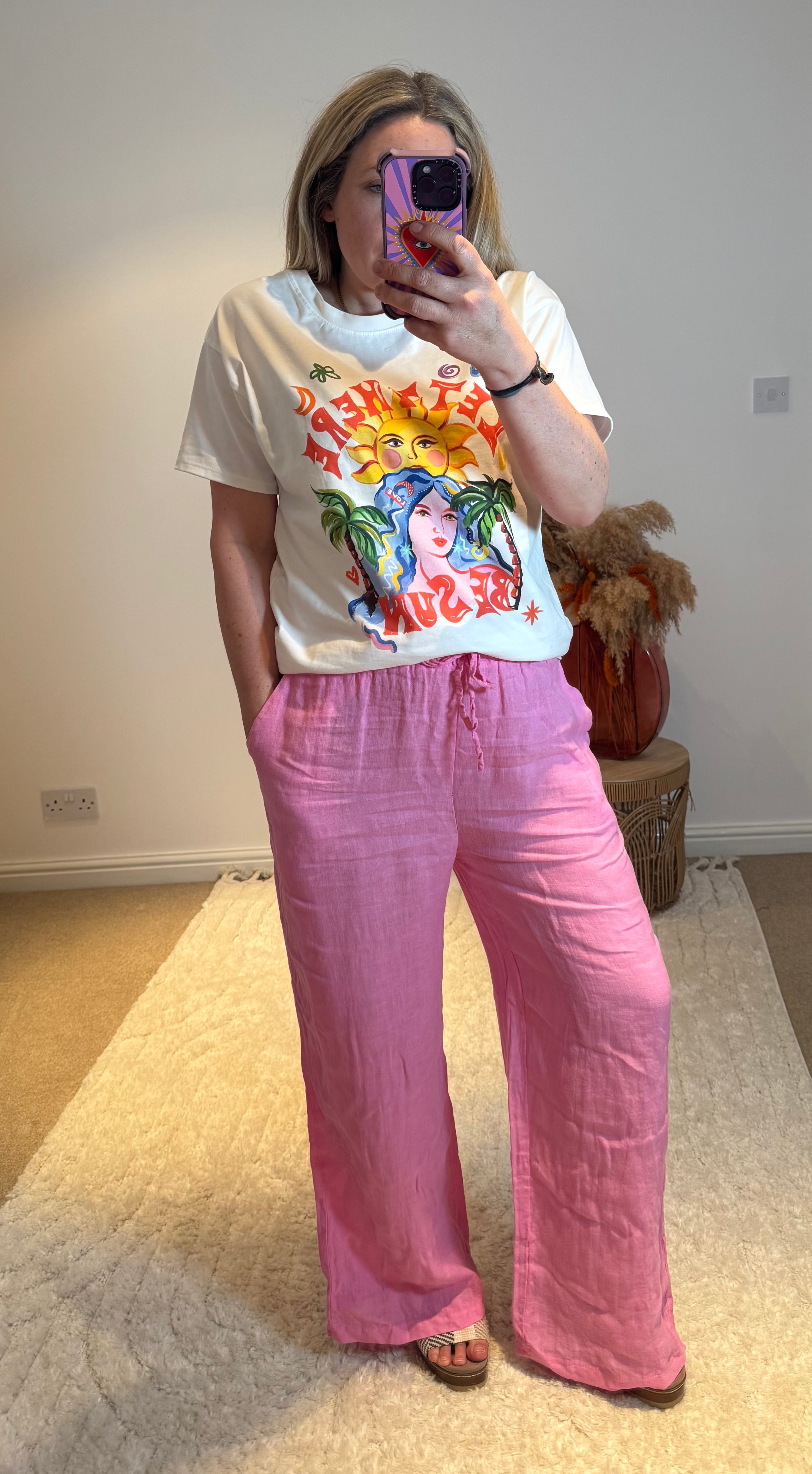 Linen Wide Leg Trousers | Pink