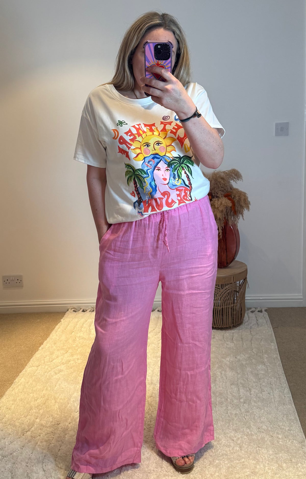Linen Wide Leg Trousers | Pink