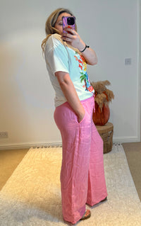 Linen Wide Leg Trousers | Pink
