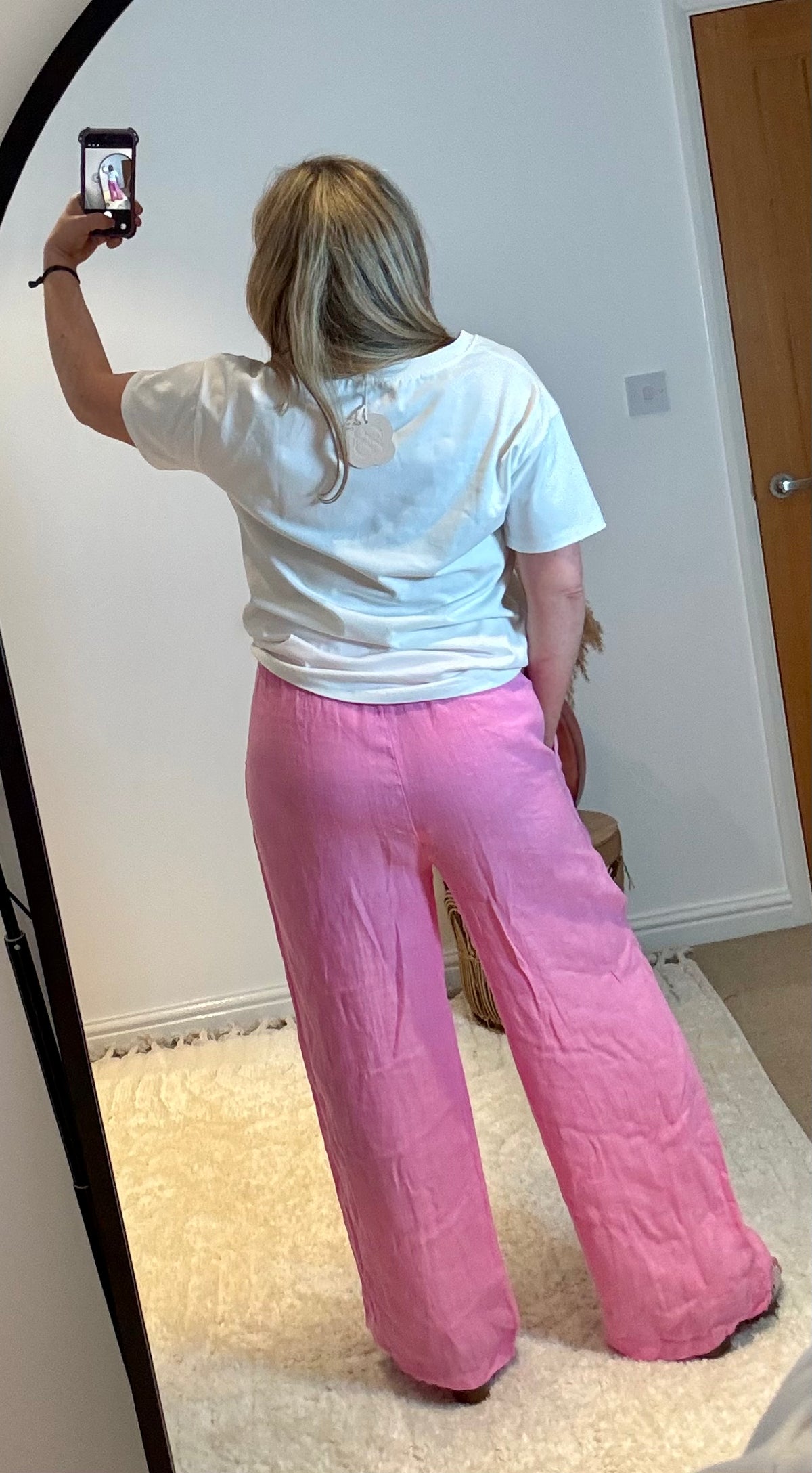 Linen Wide Leg Trousers | Pink