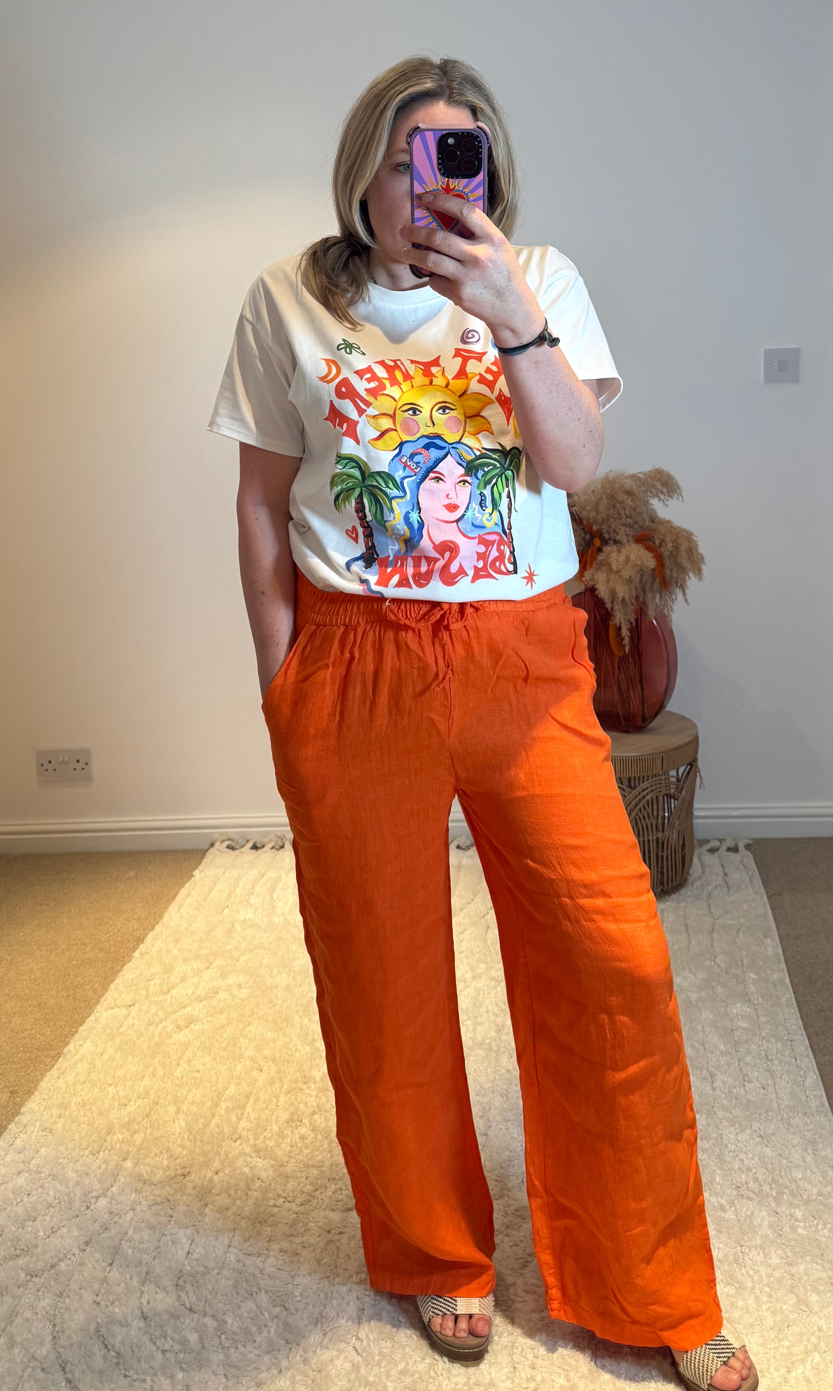 Linen Wide Leg Trousers | Orange