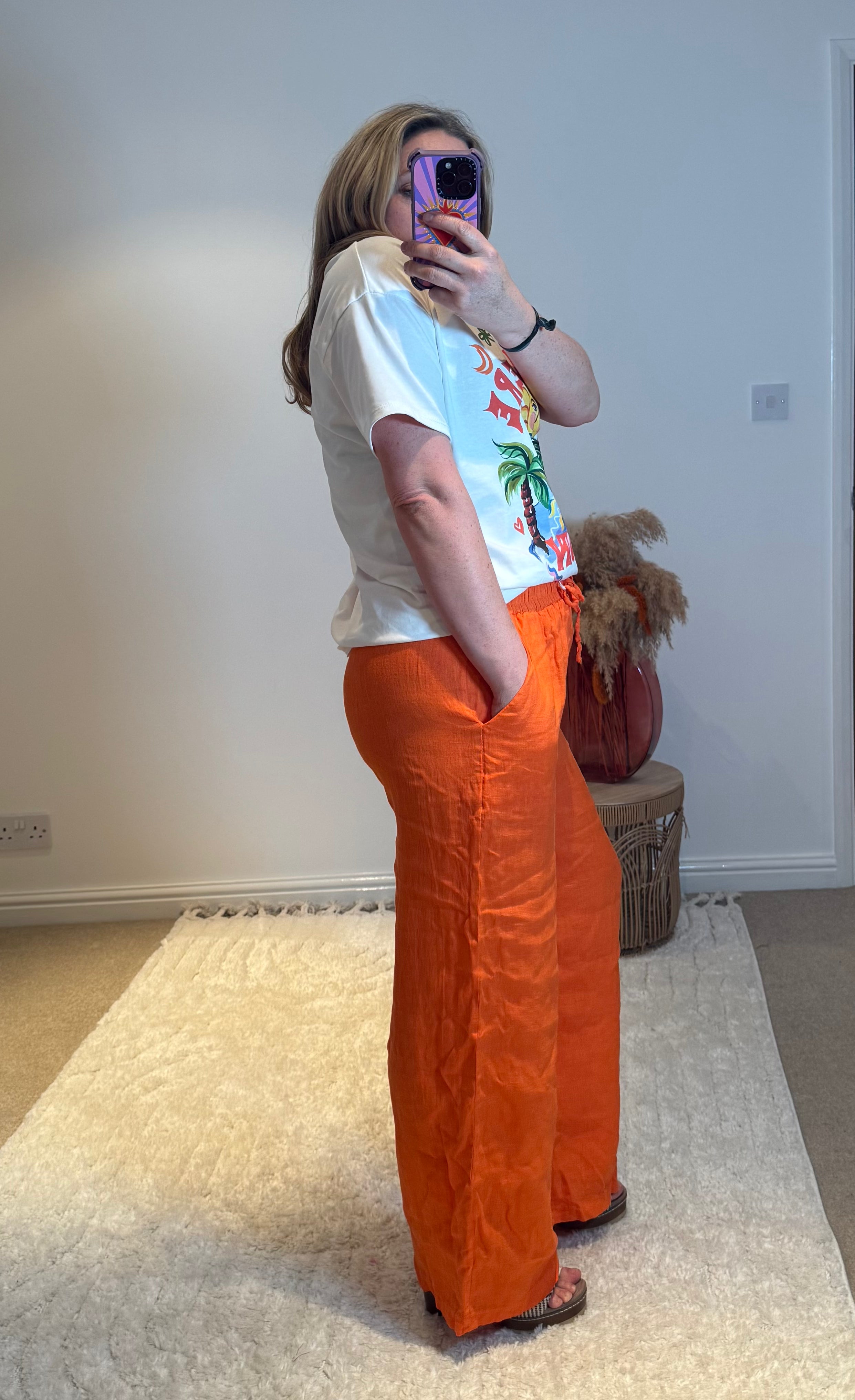 Linen Wide Leg Trousers | Orange