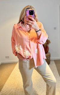 Cotton Cheesecloth Palm Detail Shirt | Soft Peach