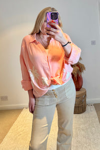Cotton Cheesecloth Palm Detail Shirt | Soft Peach