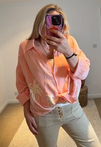 Cotton Cheesecloth Palm Detail Shirt | Soft Peach
