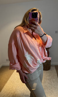 Cotton Cheesecloth Palm Detail Shirt | Soft Peach