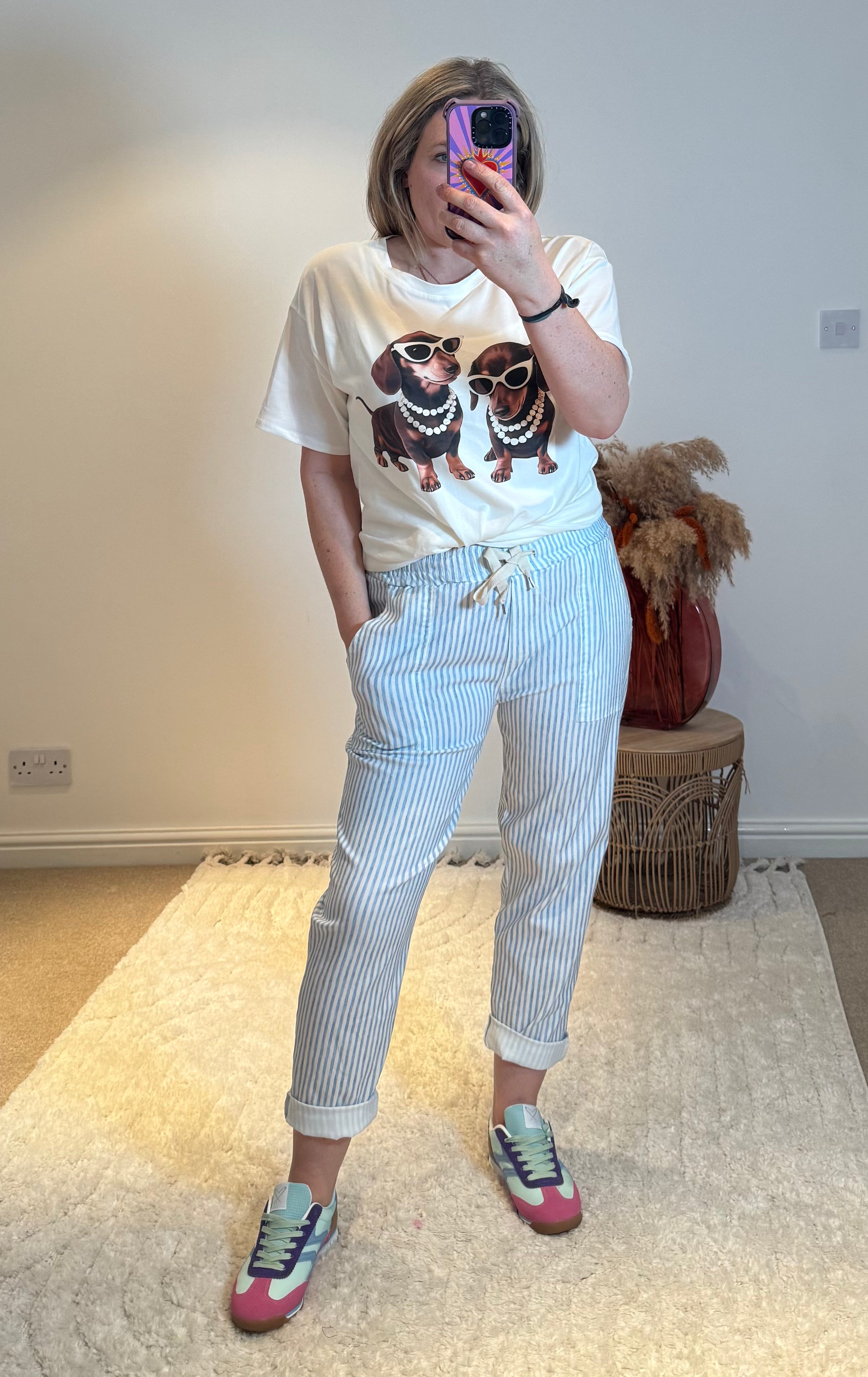 Stripe Casual Drawstring Trousers | Blue/White