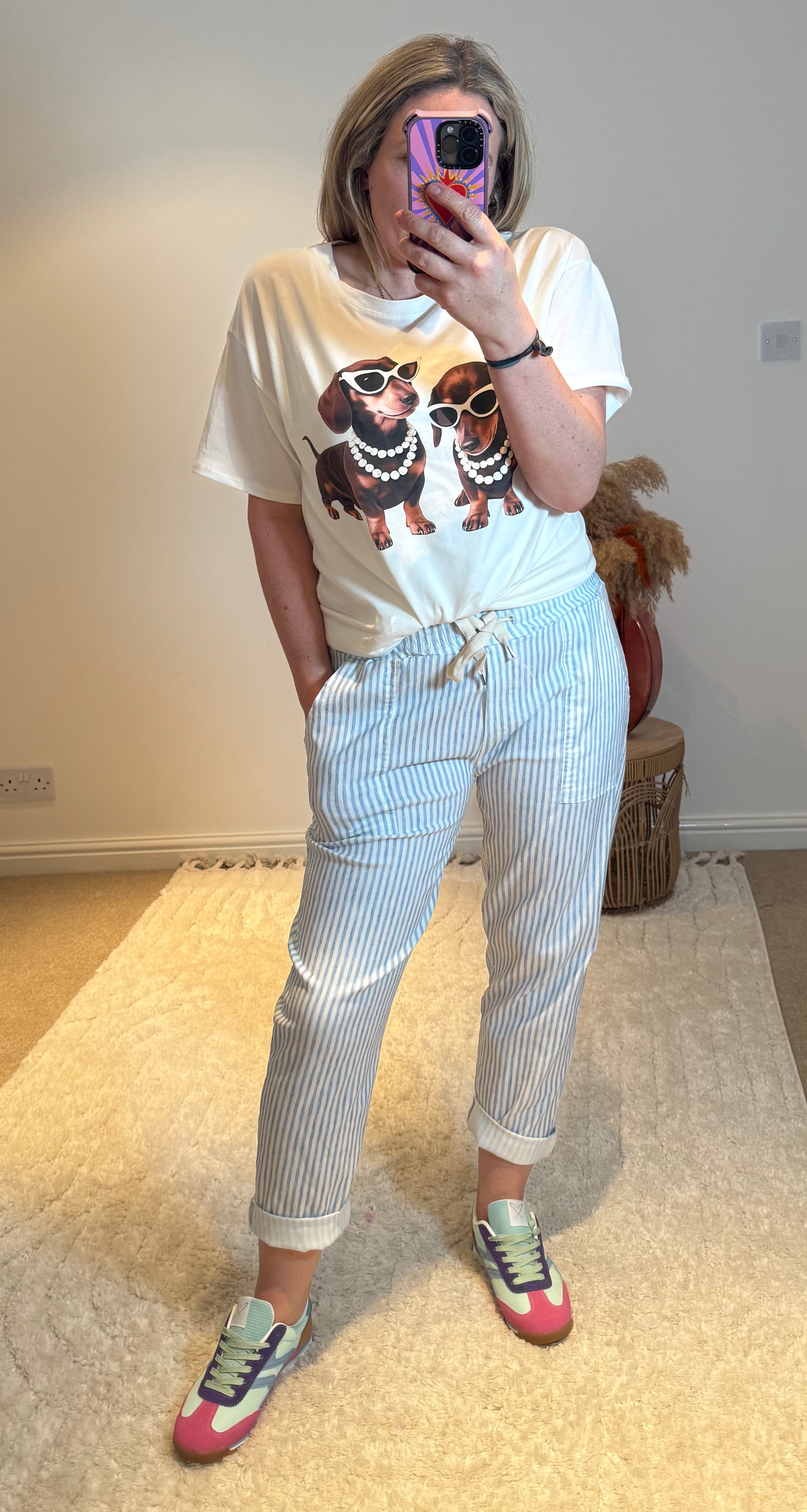 Stripe Casual Drawstring Trousers | Blue/White