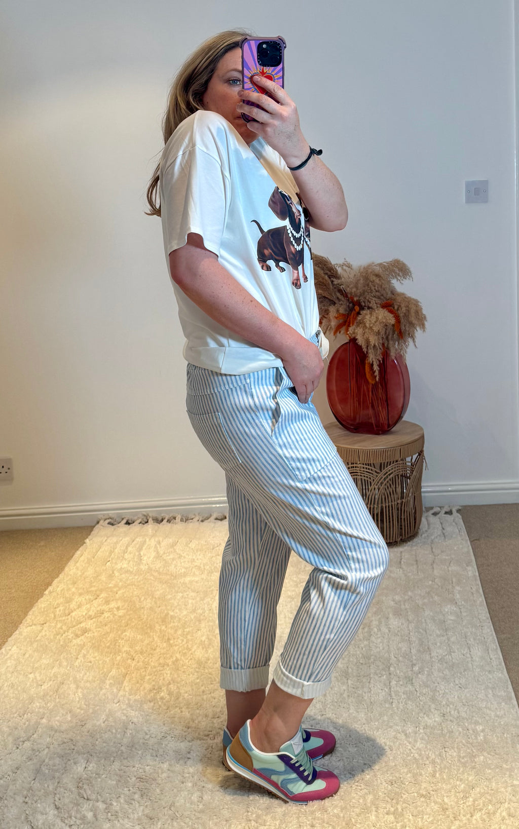 Stripe Casual Drawstring Trousers | Blue/White