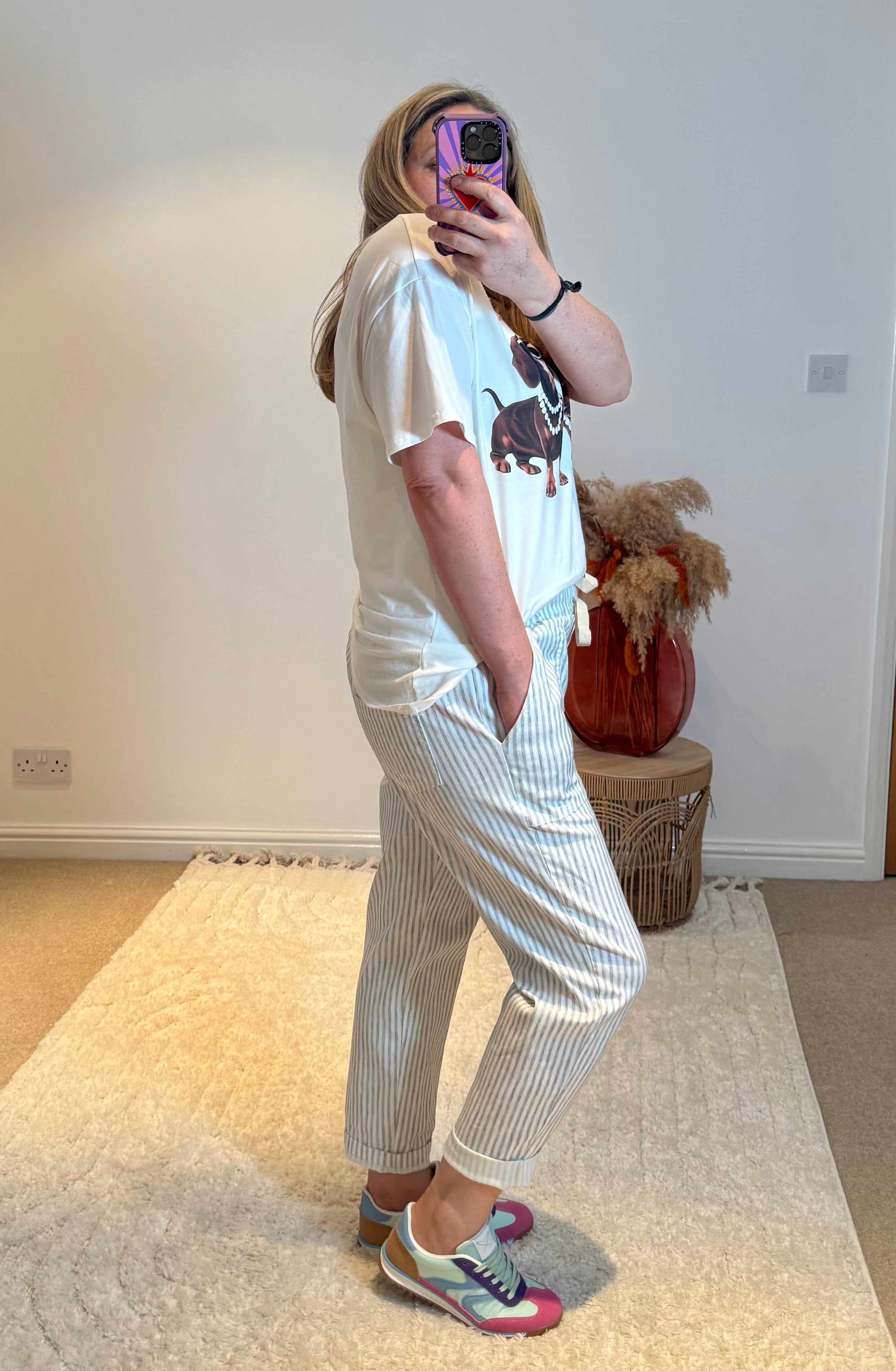 Stripe Casual Drawstring Trousers | Khaki/White