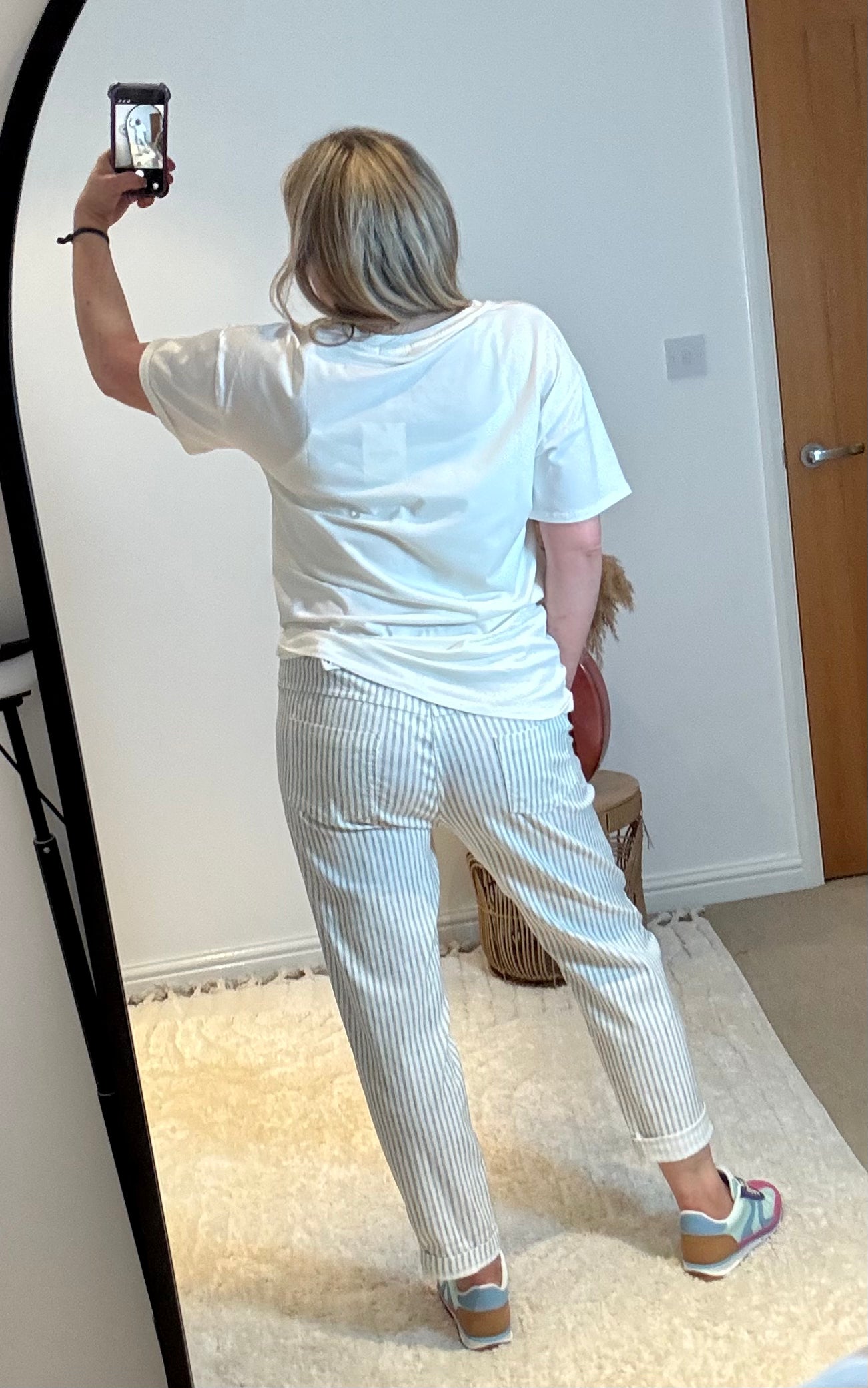 Stripe Casual Drawstring Trousers | Khaki/White