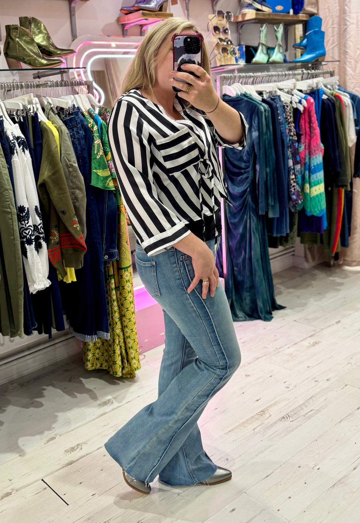 Black and White Stripe Wrap Blouse