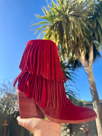 Felmini | Suede Fringed Heeled Cowboy Boot | Deep Red