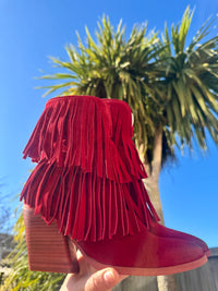 Felmini | Suede Fringed Heeled Cowboy Boot | Deep Red