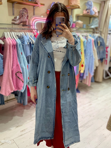 Light-wash Denim Trench Coat