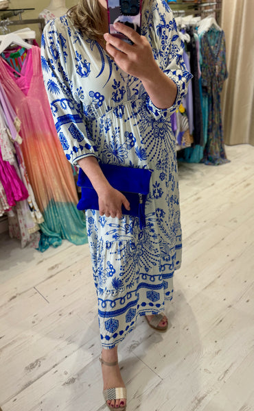 Flora Boho Maxi Dress | Royal Blue/White