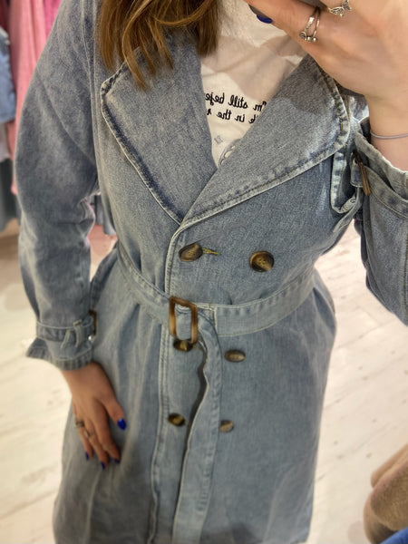 Light-wash Denim Trench Coat