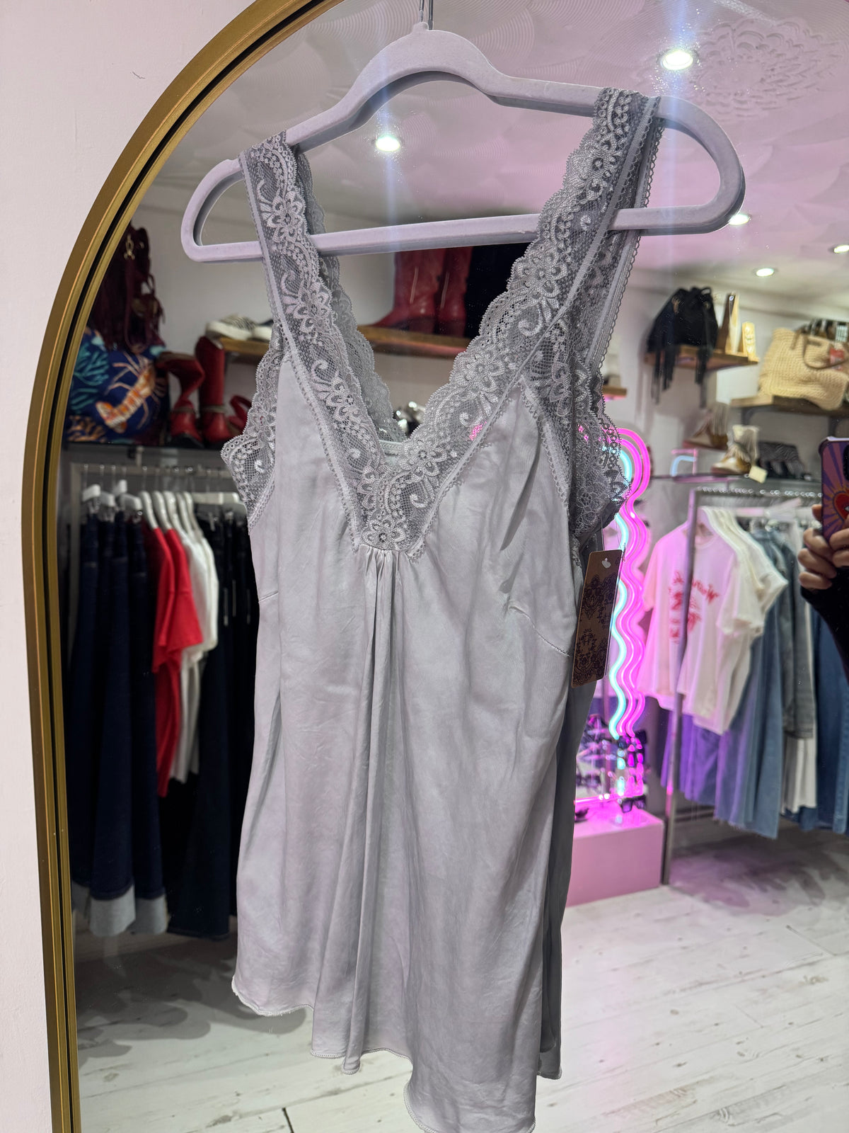 Layla Lace Silky Camisole | Pale Silver